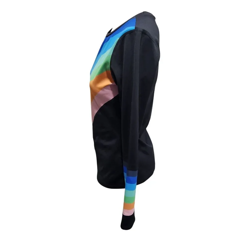 Free People Movement Black Rainbow Stripe Long Sleeve Stretch Top Large‎